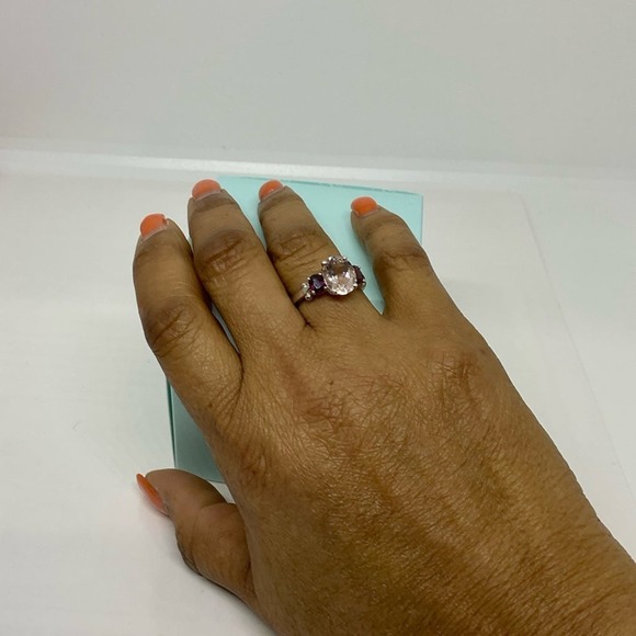Sterling Silver-Multi-Gemstone Garnets & Pink Ring-Size 7 - Picture 7 of 7